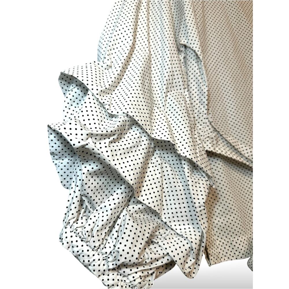 Polka Dot Balloon Sleeve Blouse Tie Waist White Black Boho Feminine M - Picture 2 of 5